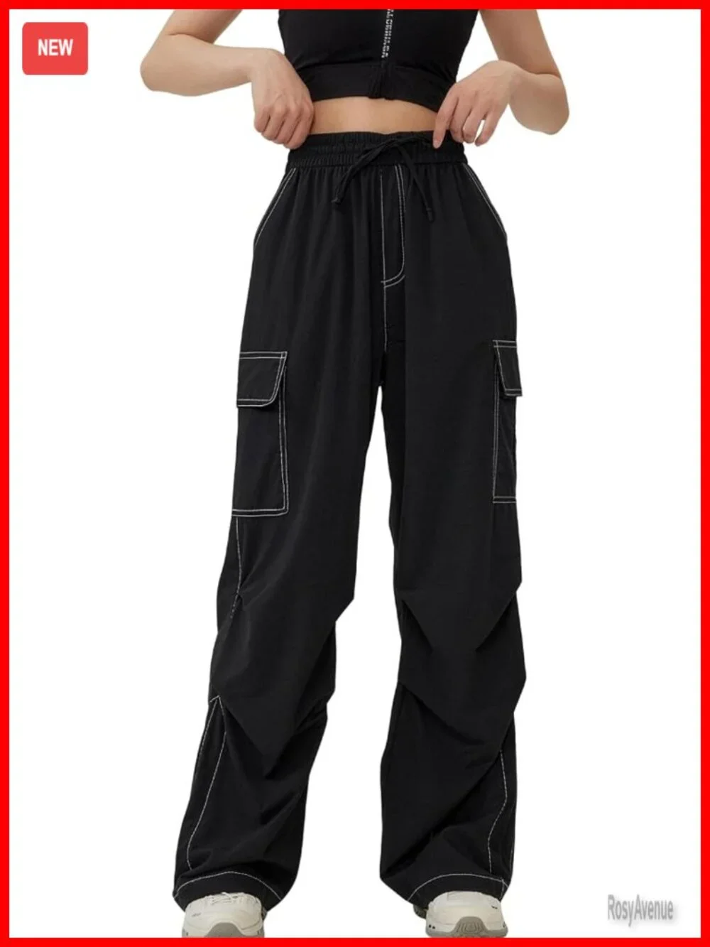 High Waisted Baggy Cargo Pants Y2K Parachute Pants Wide Leg Joggers Streetwear - Picture 1 of 7